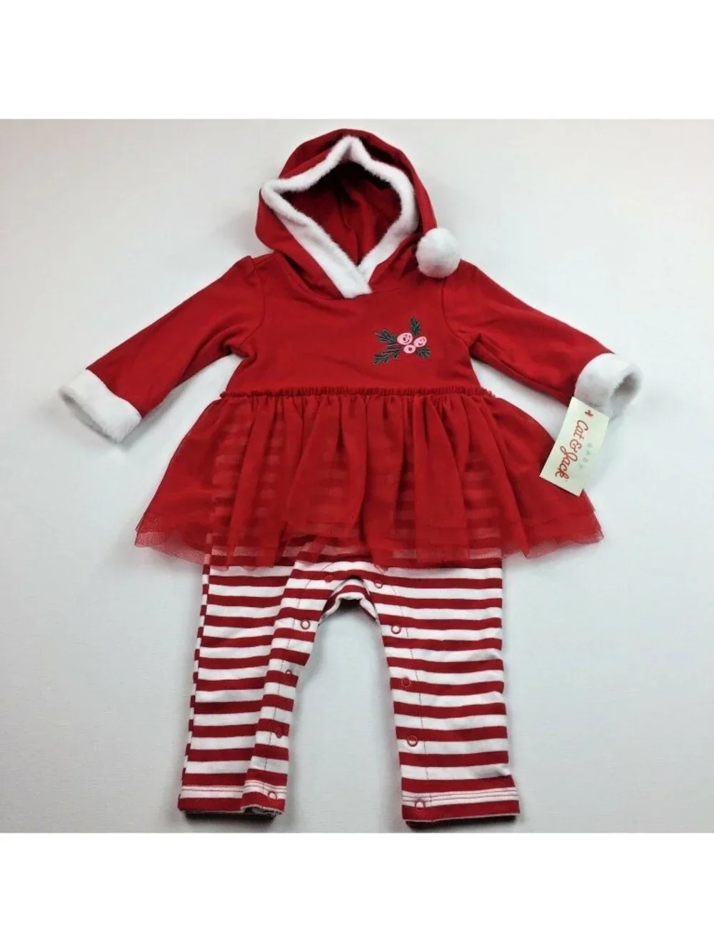 Cat & Jack Baby Girl Red Hooded Christmas Holiday One Piece Outfit Mrs Claus